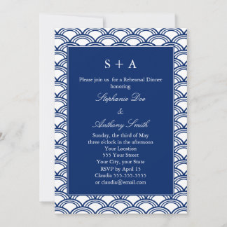 Monogram Royal Blue Seigaiha Mönster Rehearsal Inbjudningar