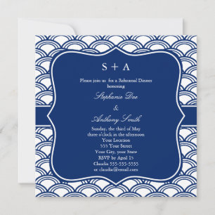 Monogram Royal Blue Seigaiha Mönster Rehearsal Inbjudningar