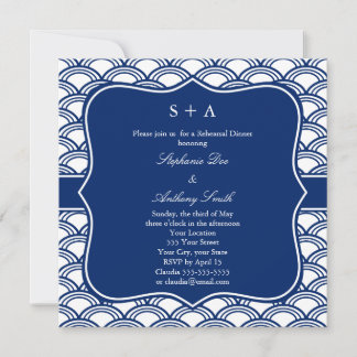 Monogram Royal Blue Seigaiha Mönster Rehearsal Inbjudningar