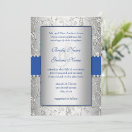 Monogram Royal Blue Silver bröllopsinbjudningar Inbjudningar
