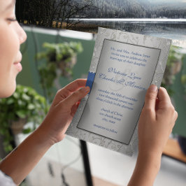 Monogram Royal Blue Silver Swirl Bröllop Inbjudningar