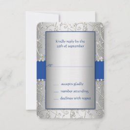 Monogram Royal Blue Silver Swirl Bröllop OSA Kort