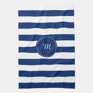 Monogram Royal Blue Stripe Kökshandduk