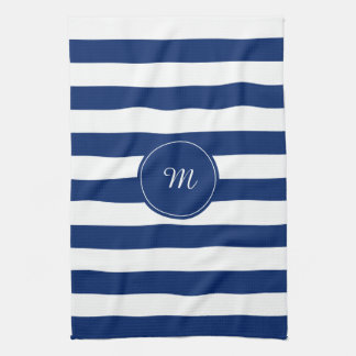 Monogram Royal Blue Stripe Kökshandduk