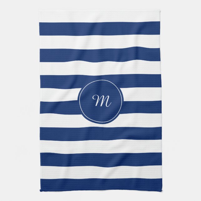 Monogram Royal Blue Stripe Kökshandduk (Vertikal)