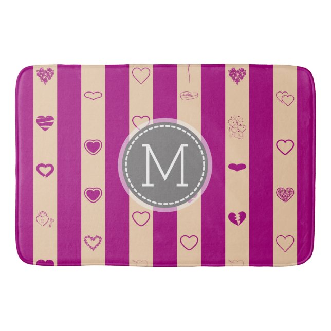 Monogram Royal Fuchsia Rand Modern Heart Mönster Badrumsmatta (Framsidan)