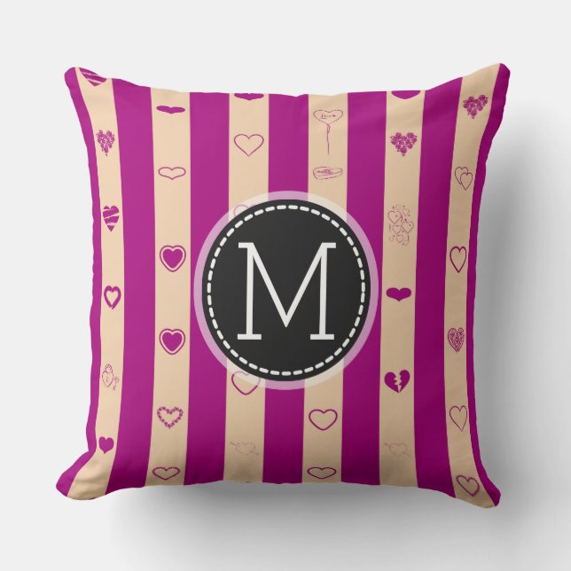Monogram Royal Fuchsia Rand Modern Heart Mönster Kudde (Framsida)