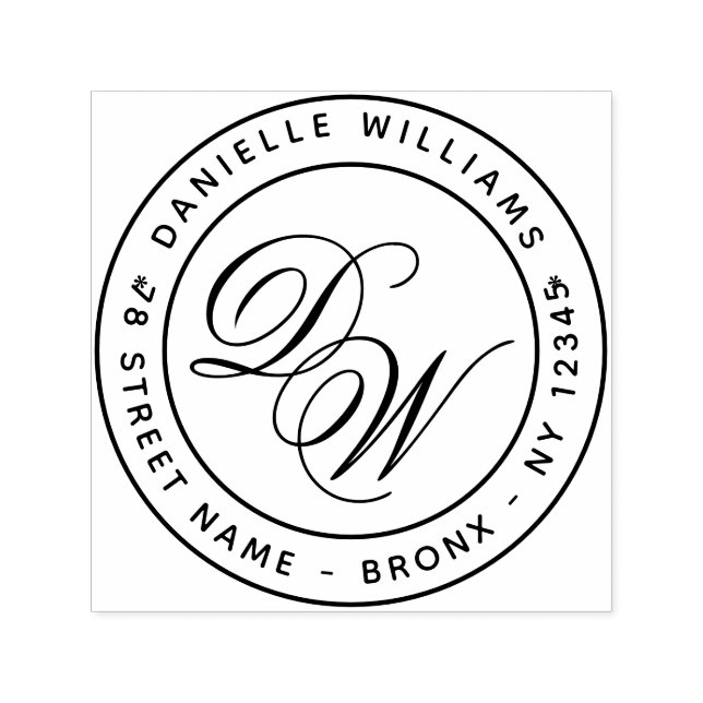 Monogram Rund Returadress Elegant Kalligrafi Självfärgande Stämpel (Design)