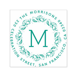 Monogram Rund Returadress för botaniskt andedräkt Självfärgande Stämpel