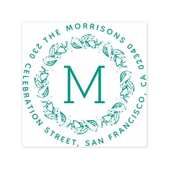 Monogram Rund Returadress för botaniskt andedräkt Självfärgande Stämpel (Design)