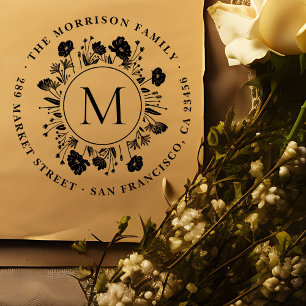 Monogram Rund Returadress för botaniskt andedräkt Stämpel