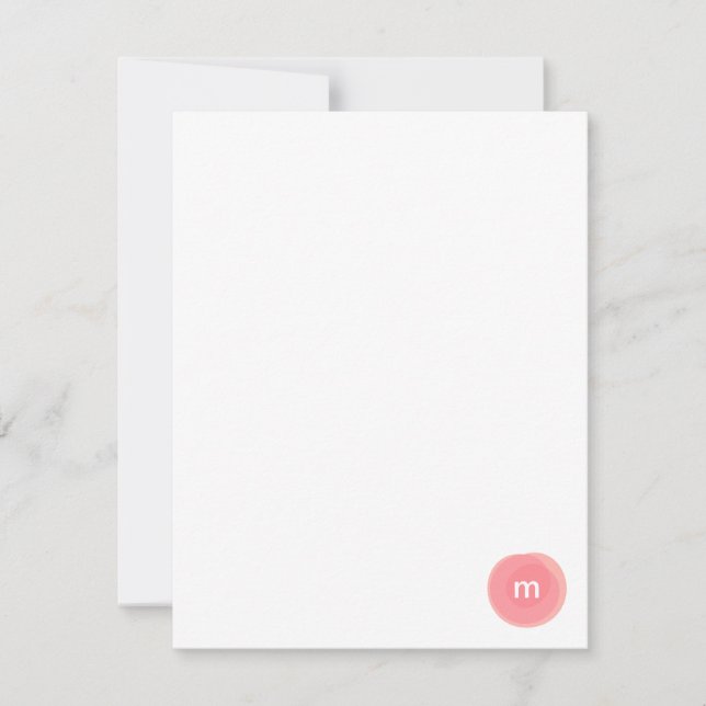 Monogram rund stämpel i korall och rosa anteckningskort (Framsida)