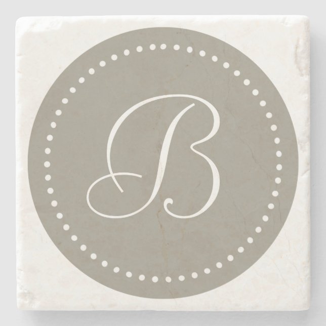 Monogram Runda Aluminium/Vit Punkt Gräns Stenunderlägg (Framsidan)