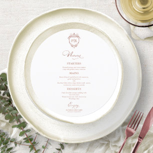 Monogram runda menykort för bröllop Rose Gold  Meny