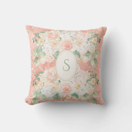 Monogram Rustic Blommigt Grönt Peach Dekorativ kud Kudde