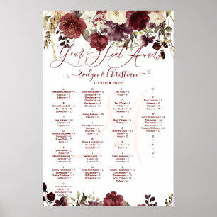 Monogram Rustic Bloom Burgundy Fall Färg Poster