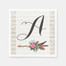 Monogram Rustic Bohemian Feathers Arrow Bröllop Pappersservett