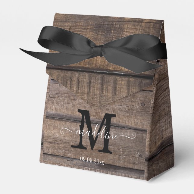 Monogram Rustic Bröllop Möhippa Birthday Presentaskar (Framsidan Sidan)