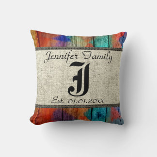 Monogram Rustic Burlap Paint-träff #2 Kudde