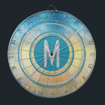Monogram Rustic Dart Board Darttavla<br><div class="desc">En kartong i monogram är ett roligt sätt att uttrycka ditt personliga stil. Design erbjuder en rustik vibe med en array av blått,  guld och grått färg. Du kan anpassa med ett monogram eller brev efter eget val. Använda mallen för att skapa din egen kartong med monogram.</div>