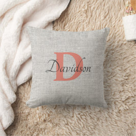 Monogram Rustic Grått Linen-väv Dekorativ kudde