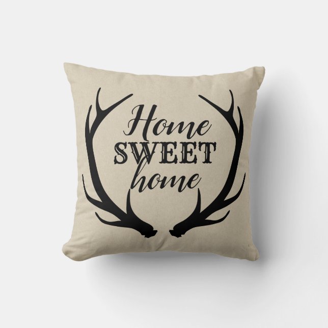 Monogram Rustic Hjort Antlers Monogram Land Chic Kudde (Framsida)