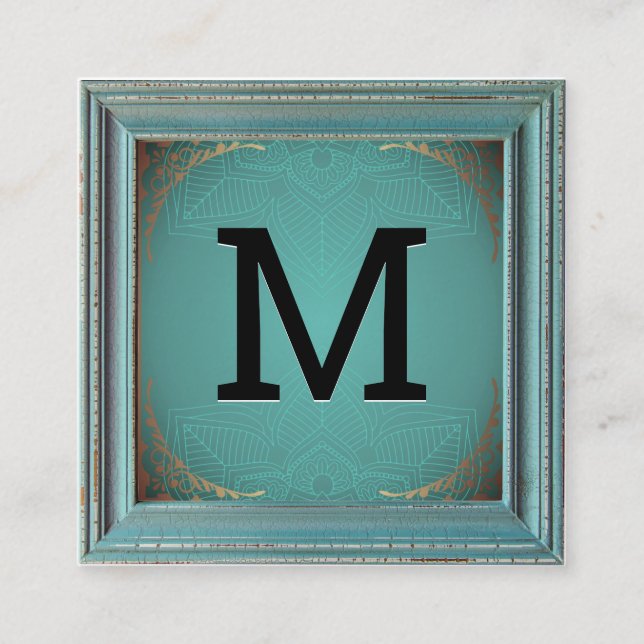 Monogram | Rustic Ram Guld Decorative Mandala Fyrkantigt Visitkort (Framsida)