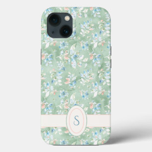 Monogram Rustic Rosa Sage Grönt Watercolor Blommig