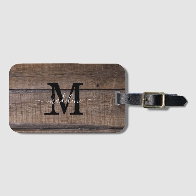 Monogram Rustic Script Namn Travel Bagagebricka (Framsida horisontal)