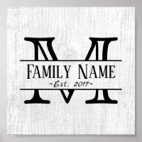 Monogram Rustic White Wood Family Namn