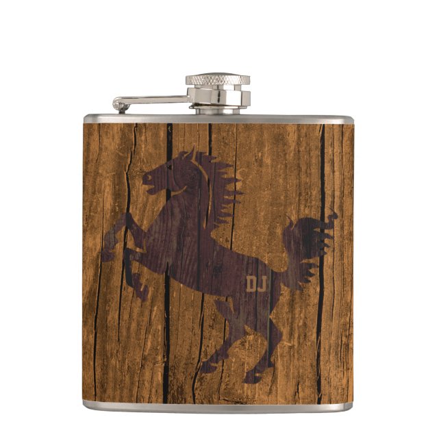 Monogram Rustic Wood look Horse Flask Fickplunta (Framsidan)