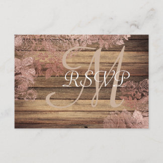 Monogram Rustic Wood Ro Snöre Bröllop OSA Kort