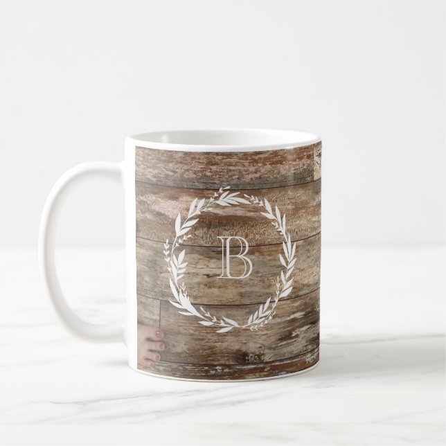 Monogram Rustic Wood Stil Latte Mugg (Vänster)