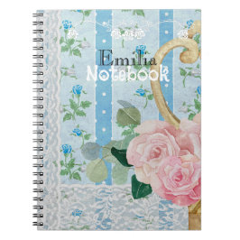 Monogram rustik blomster rosa Blå Antik konstverk Anteckningsbok