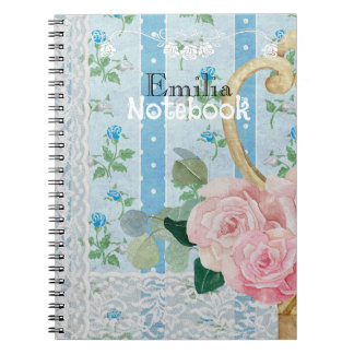 Monogram rustik blomster rosa Blå Antik konstverk Anteckningsbok