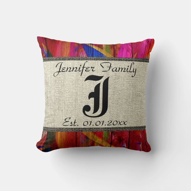 Monogram Rustik Jute Färg Trä Utseende #6 Kudde (Framsida)