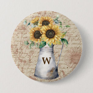 Monogram Rustik Solros Vintage Bokstavsdecoupage Knapp