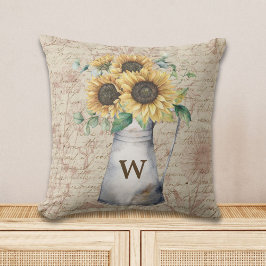 Monogram Rustik Solros Vintage Bokstavsdecoupage Kudde
