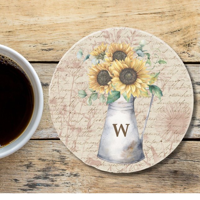 Monogram Rustik Solros Vintage Bokstavsdecoupage Underlägg (In situ)