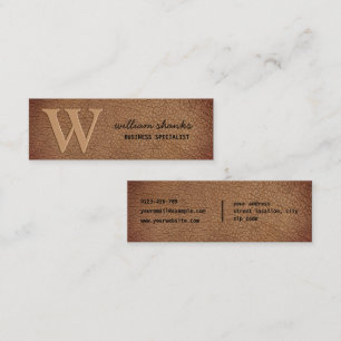 Monogram rustik svart script brun läder mini visitkort