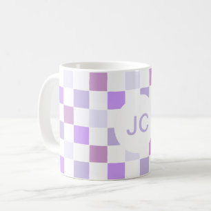 Monogram Rutigt Lila Lavendel Modernt Enkelt Kaffemugg