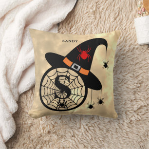 Monogram S Halloween Himlar Witch Spiders Namn Kudde