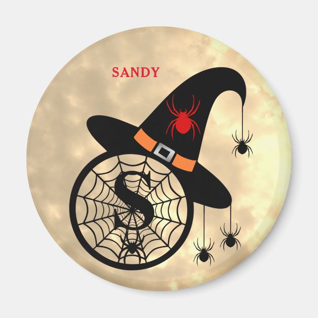 Monogram S Halloween Himlar Witch Spiders Namn Magnet (Framsidan)