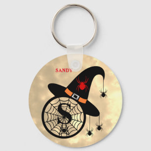 Monogram S Halloween Himlar Witch Spiders Namn Nyckelring