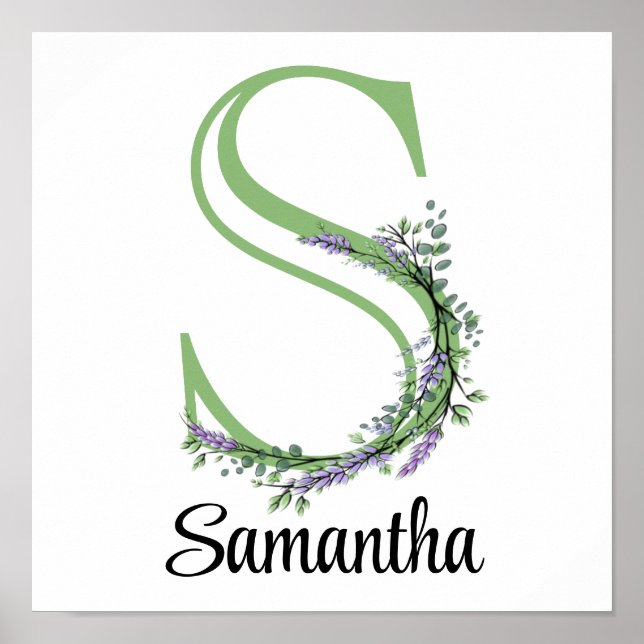 Monogram S Lavender Eucalyptus plantskolor Poster (Framsidan)