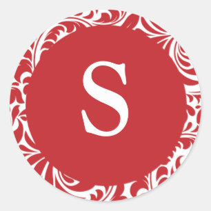 Monogram S Red White Anpassade Bröllop Monogram Runt Klistermärke