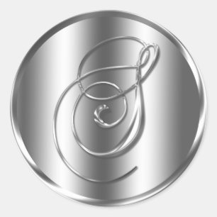 Monogram S Silver Färg bröllopsinbjudan Helgdag Runt Klistermärke
