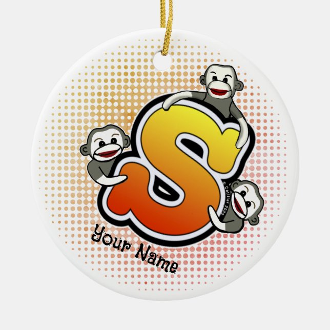 Monogram S Sock monkey Julgransprydnad Keramik (Framsidan)