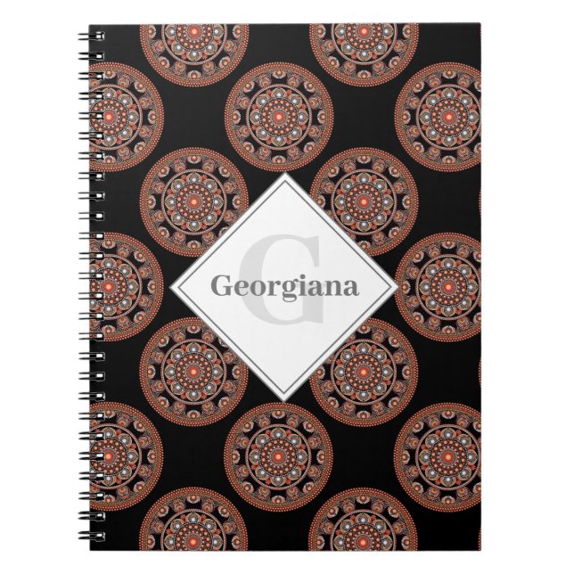 Monogram Safari Sunset Bohemian Polka Dot Mandala Anteckningsbok (Framsidan)