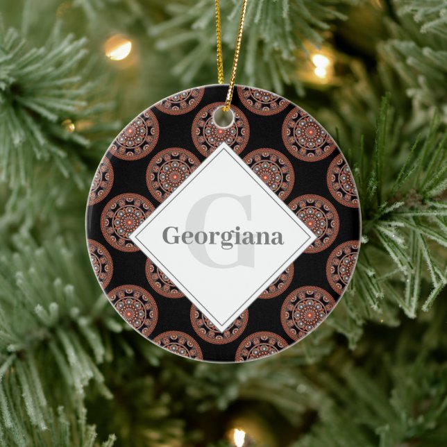 Monogram Safari Sunset Bohemian Polka Dot Mandala Julgransprydnad Keramik (Träd)